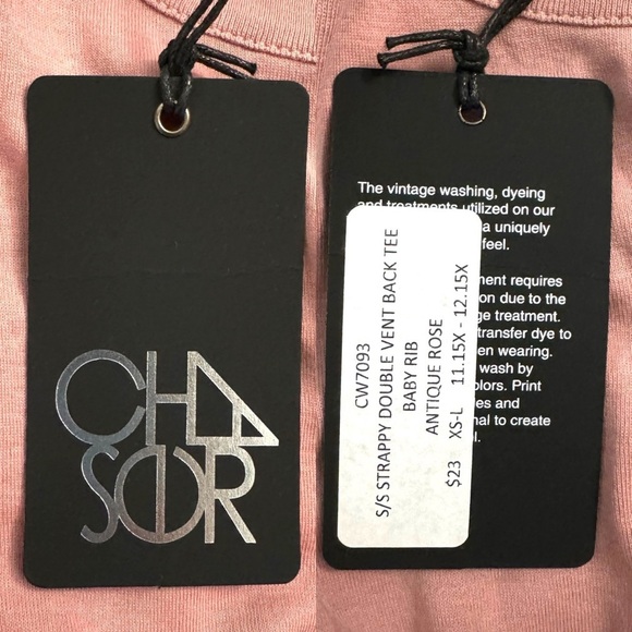 Chaser Strappy Double Vent Back Baby Ribbed Knit Tee Lattice Cutouts Pink Medium - Picture 4 of 16